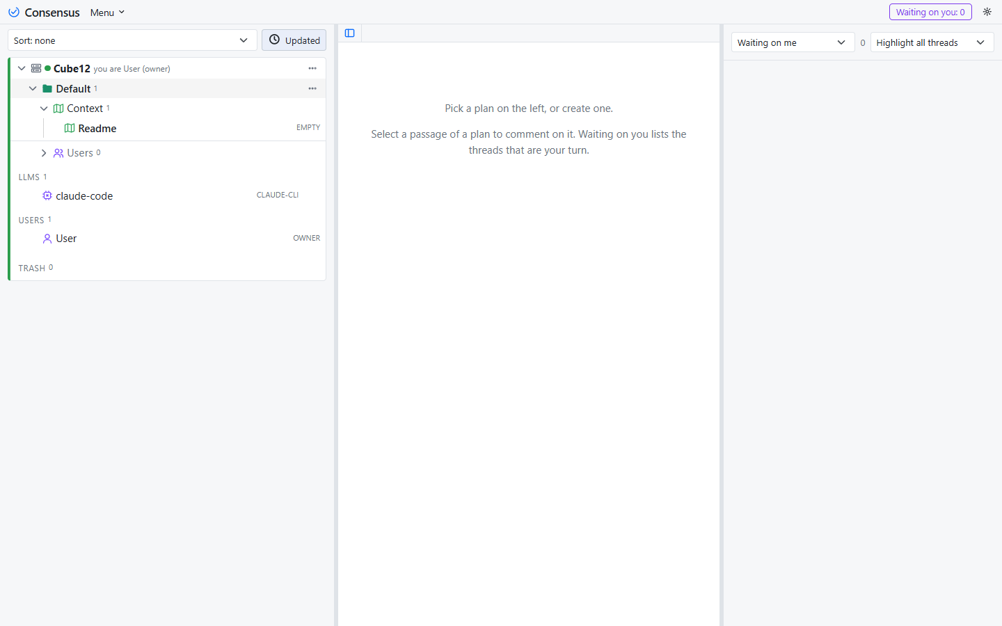 The page at first start: the Default project and its Readme.