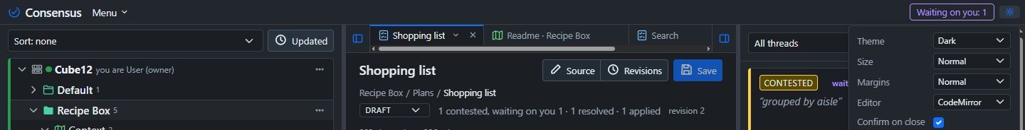 The title bar, with the look popover open.