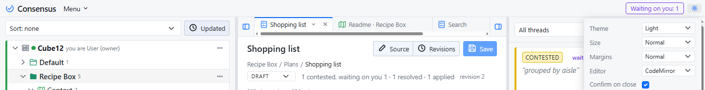 The title bar, with the look popover open.